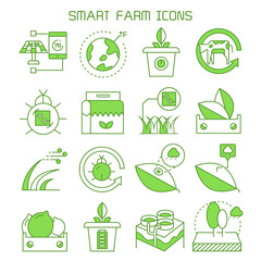 smart farm and agriculture icons vector set green theme