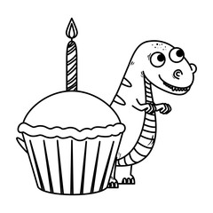 cute tyrannosaurus rex with sweet cupcake
