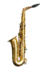 Naklejka premium Old saxophone isolated on white background with clipping path