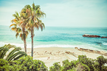Atmospheric view on the main beach of Laguna Beach in Orange County California