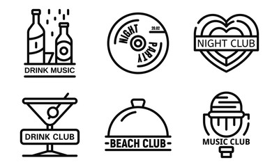 Nightclub logo set. Outline set of nightclub vector logo for web design isolated on white background