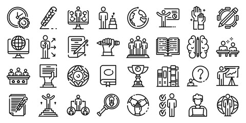 Staff education icons set. Outline set of staff education vector icons for web design isolated on white background