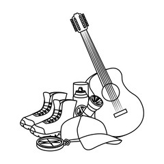 guitar instrument with camping equipment