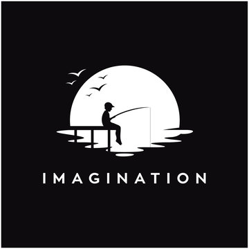 Imagination Boy In Night Beach Concept Vector Logo Design