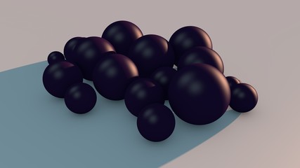 3D illustration of many purple balls in space. Abstraction, an image with a futuristic design. 3D rendering.