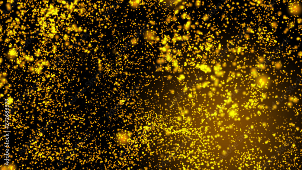 Wall mural gold bokeh graphics, 3d science fiction backgrounds of glowing particles with deep depth and bokeh. 