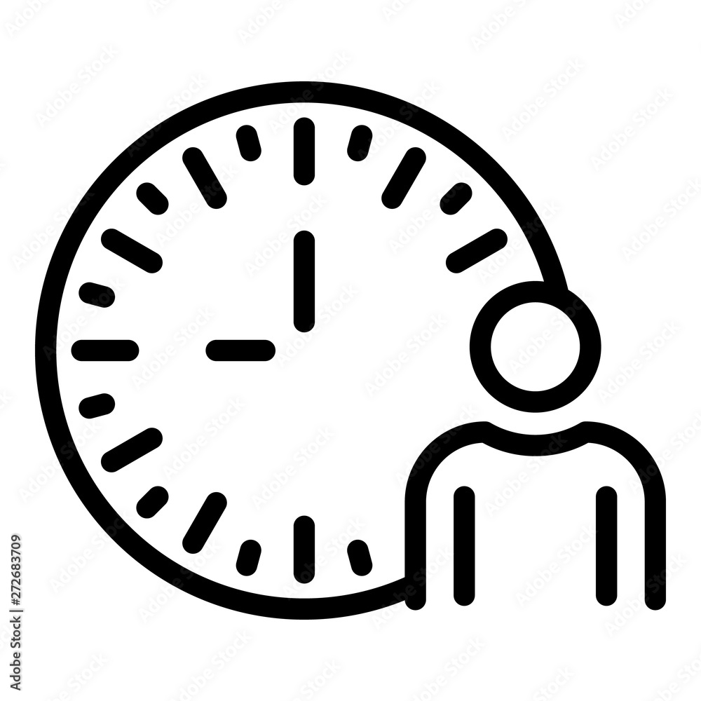 Poster man and analog clock icon. outline man and analog clock vector icon for web design isolated on white