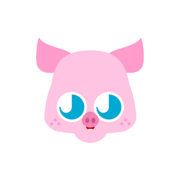 Cute kawaii pig isolated. funny swine cartoon style. kids character. Childrens style.