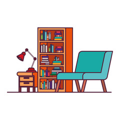 Fototapeta premium living room with couch and bookshelf of books