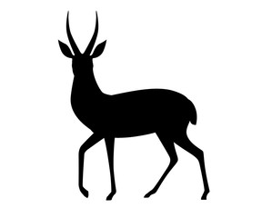 Black silhouette African wild black-tailed gazelle with long horns cartoon animal design flat vector illustration on white background side view antelope