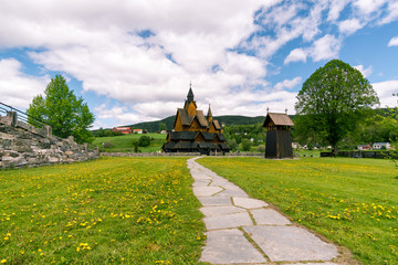 Landscape of Heddal the wooden church