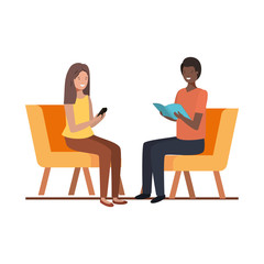 Fototapeta premium couple with sitting in chair on white background