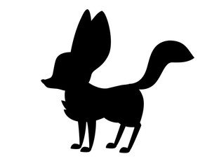 Black silhouette Cute fennec fox flat vector illustration cartoon animal design white background side view