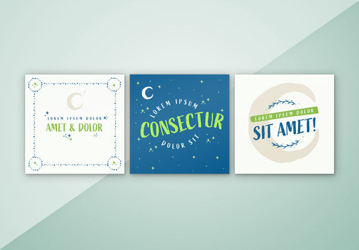Square Social Media Layouts with Illustrative Night Sky Elements