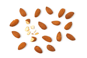 Almonds isolated on white background