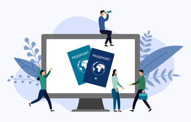 International passport with human concepts, travel vector illustration