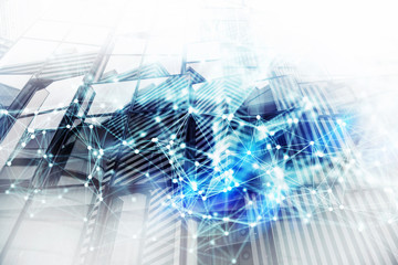 Abstract network background concept with double exposure and network effects