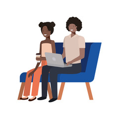 couple with sitting in chair on white background