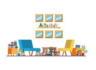 Fototapeta premium living room with couch and stack of books