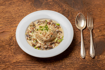 bavarian dumpling in mushroom sauce