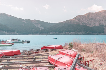 Renting Boat on Ashi Lake of Hakone, Japan