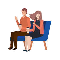 couple with sitting in chair on white background