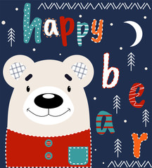 Fototapeta premium Cute bear hand drawn vector illustration. Can be used for printing, baby clothes design, baby shower invitation card.
