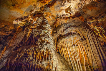 Cave stalactites, stalagmites, and other formations at Luray Caverns. VA. USA.