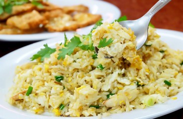Dish of Delicious Homemade Fried Rice with Crab