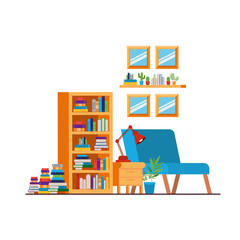 Fototapeta premium living room with couch and bookshelf of books