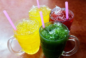 Iced Coffee, Gotu Kola Juice with Chrysanthemum and RoselleIced Tea