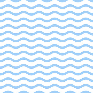 Blue waves on white background seamless pattern. Simple abstract vector illustration.