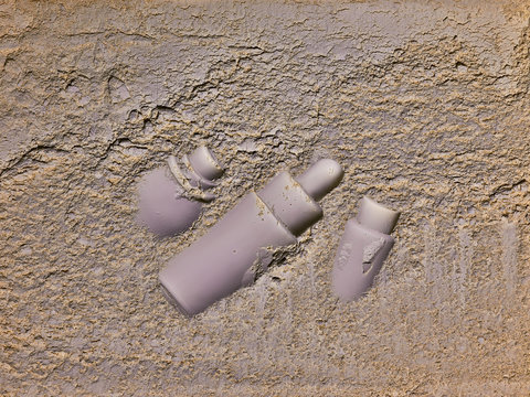 biodegradable Plastic cosmetic bottles and tubes sunk in the ground, pollution issues, environmental issues, climate change, packaging waste