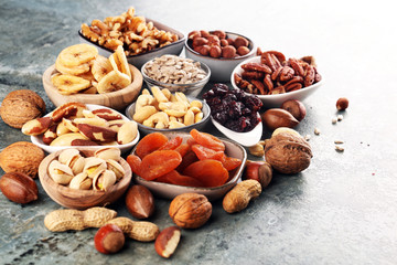 Composition with dried fruits and assorted healthy organic nuts