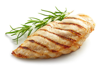 Grilled chicken breast with rosemary isolated on white background - obrazy, fototapety, plakaty