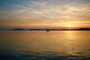 Tranquil sunset over lake Balaton in Hungary