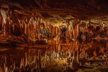 Cave stalactites, stalagmites, and other formations at Luray Caverns. VA. USA.