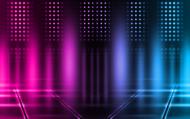 Empty background scene. Dark street reflection on wet asphalt. R