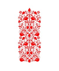 Beautiful floral ethnic red decorative ornamental border with abstract pomegranate tree, fruit and flowers for greeting card, wedding invitation, embroidery, fashion print and other design on white ba