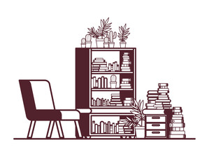 living room with couch and bookshelf of books © Grgroup