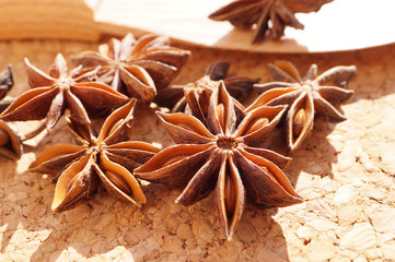 Popular spice commonly called star anise, staranise, star anise seed, Chinese star anise, or badiane (Illicium verum).