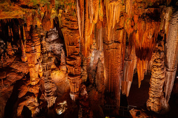 Cave stalactites, stalagmites, and other formations at Luray Caverns. VA. USA.