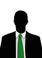 Hombre anónimo aislado con chaqueta y corbata verde, ilustración.