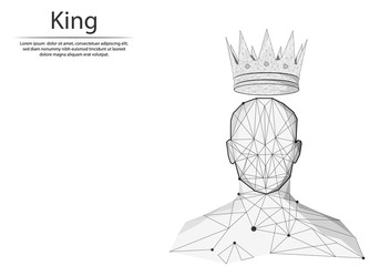Abstract image man and the crown in the form of lines and dots, consisting of triangles and geometric shapes. Low poly vector background.