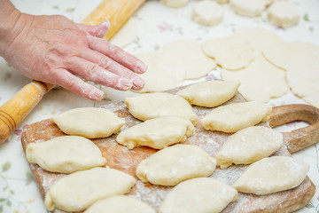 Fototapeta na wymiar Home cooking. Female hands making tasty fried patties in the kitchen.