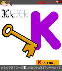 letter K worksheet with cartoon key