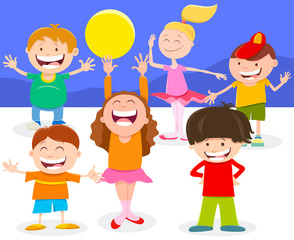 happy cartoon children characters group