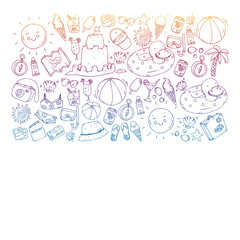 Vector seamless pattern with travel and beach icons.