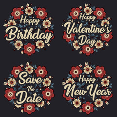 Obraz na płótnie Canvas Greeting card template for happy birthday valentine's day and happy new year with flower wreath.