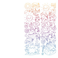 Vector seamless pattern with travel and beach icons.